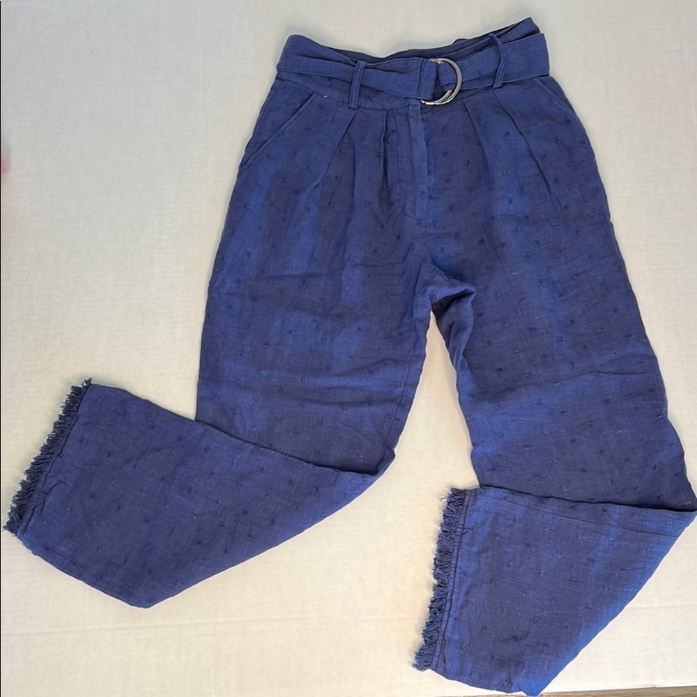 TULAROSA LINEN WOMEN’S RAW HEM BLUE PANTS BLUE XS